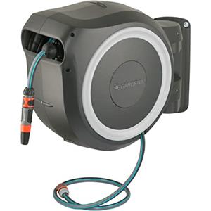 GARDENA Avvolgitubo a parete RollUp L (bianco) 30 m: irrigazione flessibile per giardini grandi, avvolgitubo orientabile, incl. tubo di qualità da 30 m GARDENA e ausilio per il montaggio (18627-20)