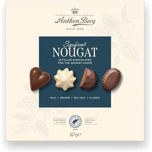 Anthon Berg - Cioccolatini al Nougat Assortiti Significant Nougat, Scatola Regalo da 167g, 16 Cioccolatini Ripieni Gourmet con Cacao Certificato Rainforest Alliance