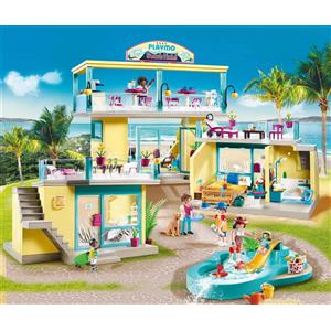 Playmobil FamilyFun 70434 - PLAYMO Beach Hotel con piscina, reception, ristorante e 6 vacanzieri, dai 4 anni