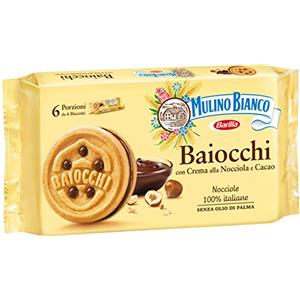 Mulino Bianco Biscotti Baiocchi con Crema alla Nocciola e Cacao per Colazione e Snack Dolce per la Merenda - 6 Porzioni da 6 Biscotti