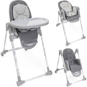 Chicco Polly Armonia Seggiolone Evolutivo Pappa per Bambini da 0 Mesi a 40 kg, Sedia Evolutiva, Seggiolone Reclinabile a Sdraietta con Altezza e Poggiapiedi Regolabili, 4 Ruote, Compatto, Grigio