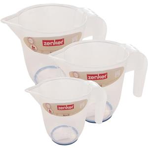 Zenker Set 3 Caraffe Graduate in Plastica Alimentare Trasparente - 0.5 Litri, 1 Litro e 2 Litri - Brocche da Cucina Resistenti al Calore per Misurare Liquidi, Impasti, Cottura