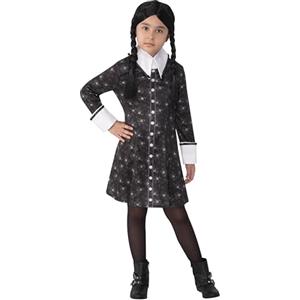 Rubie's RUBIES Costume Wednesday Addams per Bambina, Abito Stampato, Mercoledì Addams per Halloween, Carnevale, Cosplay e Feste - Taglia M (5-7 anni)