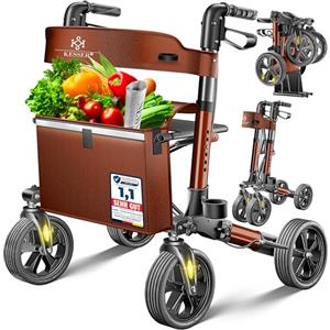 KESSER Leggero deambulatore pieghevole Girello ultraleggero con 4 ruote Premium in alluminio Rollator Set Peso massimo sopportato: 136 Kg