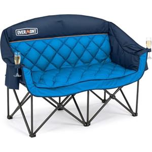 OVERMONT Sedia da Campeggio Oversize per 2 Persone - Divano da Campeggio Doppia per adulti - Sedie da Esterno Resistenti con Schienale Alto e Imbottito - Supporto Fino a 385 kg Blu