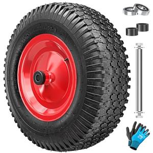Masko Ruota per carriola MASKO® con pneumatico 250 kg, ruota di scorta con pneumatico antiforatura, carriola da giardino 40 cm / 15,6" extra larga 9,5 cm, ruota pneumatica con cerchio in acciaio e guanti