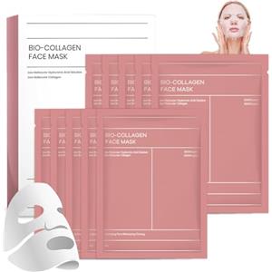 JWDMHSJ 10 Pieces Collagen Face Mask, Bio Collagen Real Deep Mask, Maschera al Collagene, Moisturizing mask, Reduces Fine Lines and Wrinkles, Bright and Compact Skin for All Skin Types (RosaB)