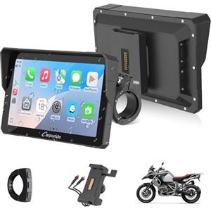 CARPURIDE W702S Pro Moto Carplay Schermo con BM05 Supporto per Plug-and-Play, Senza Fili CarPlay e Android Auto, 7" Impermeabile Touchscreen, Doppio Bluetooth, Cablato Controller, Bussola.