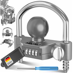 MASKO® Lucchetto per Rimorchio, Lucchetto a Combinazione con Codice a 4 Cifre per i Comuni ganci di Traino, Facile Installazione, Protezione Antifurto, Roulotte, Rimorchio, Grigio