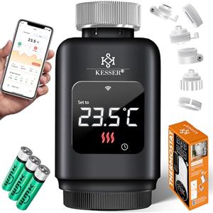 KESSER Termostato per termosifone WiFi | Termostato per riscaldamento Wi-Fi con controllo app Smart Home | Termostato Alexa, Google Assistant con 6 valvole per radiatore, risparmio energetico e costi