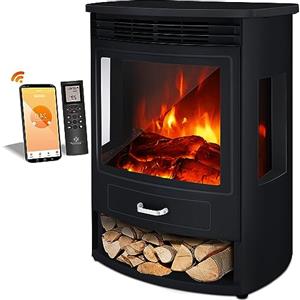 KESSER® Prio Camino elettrico con stufa, termoventilatore, telecomando 950/1900 W caminetto elettrico, effetto fiamma LED Caminetto elettrico