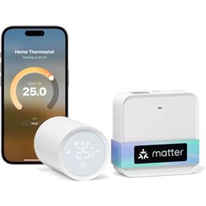 Meross Matter Termostato per radiatore opaco con hub extra, Valvole Termostatiche WiFi Valvola Termostatica per Termosifoni Termovalvole Smart con Controllo Vocale per Siri Alexa Google,