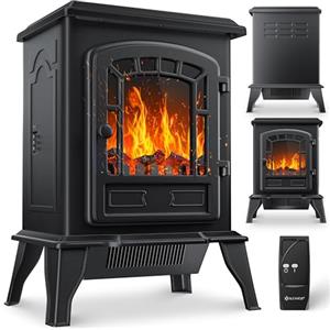 KESSER® Camino elettrico con termoventilatore da 2000W - caminetto elettrico - riscaldamento - effetto fuoco a LED - stufa effetto fiamma - termocamino silenzioso e regolabile, Nero