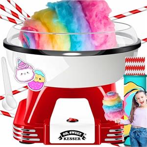 KESSER® Set di macchine per zucchero filato per la tua casa, con 30 bastoncini di zucchero filato e cucchiai dosatori - Macchina retrò Cotton Candy - Macchina per zucchero filato con accessori