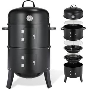 TLGREEN Barbecue Smoker 3 in 1, Affumicatore con Manico, Barbecue Carbonella con Termometro e Scarico Aria Regolabile, Affumicatore da Cucina, BBQ Smoker, con 2 Griglie in Acciaio Inox, per Esterni