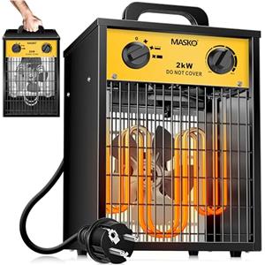MASKO Riscaldatore elettrico termoventilatore in ceramica, riscaldatore elettrico con termostato, con 3 livelli di riscaldamento, ventilatore per uso interno ed esterno (giallo, 2 KW - rettangolare)