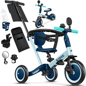 KIDIZ® 6in1 Balance Bike - Triciclo, Triciclo per Bambini, da 1 a 5 anni, capacità di carico fino a 25 kg, incl. Manubrio/Barra di sicurezza/Cintura di sicurezza/Campana e Specchio, Blau