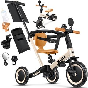 KIDIZ® 6in1 Balance Bike - Triciclo, Triciclo per Bambini, da 1 a 5 anni, capacità di carico fino a 25 kg, incl. Manubrio/Barra di sicurezza/Cintura di sicurezza/Campana e Specchio, Beige