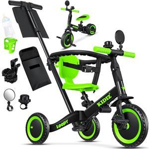 KIDIZ® 6in1 Balance Bike - Triciclo, Triciclo per Bambini, da 1 a 5 anni, capacità di carico fino a 25 kg, incl. Manubrio/Barra di sicurezza/Cintura di sicurezza/Campana e Specchio, Schwarz