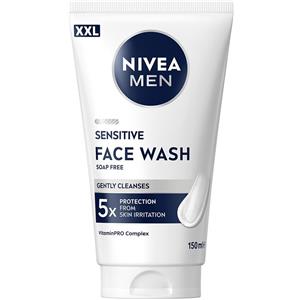 Nivea Men Sensitive Gel Detergente Viso XXL 150 ml, viso uomo in maxi formato per 5x protezione dalle irritazioni, Skincare con Complesso VitaminPRO idratante pelli sensibili ml