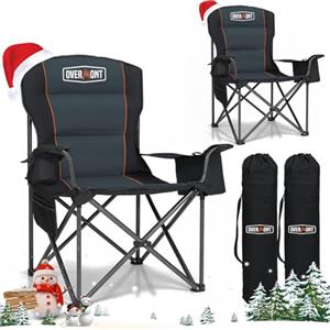 Overmont Set di 2 Sedia da Campeggio Pieghevole - Oversized Portatile di Schienale Completo Sedie da Pesca con Borsa Termica Portabicchieri - per Giardino Spiaggia Picnic - Caricabile Fino a 204kg