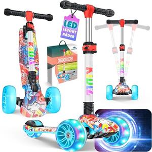KIDIZ® Scooter per bambini X-Pro2 Triciclo con ruote luminose a LED in PU Scooter a pedali pieghevole da città regolabile in altezza per bambini ragazze 3-12 anni