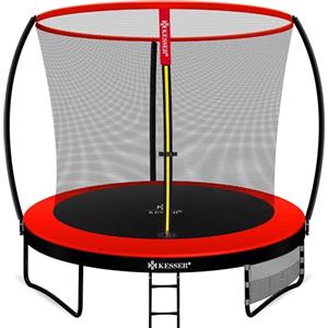 KESSER® Trampolino - 244 cm, Trampolino da Giardino per Bambini fino a 150 kg, Set Completo di Rete di Sicurezza, Scaletta, Copri Bordo e Accessori, Rosso/Nero
