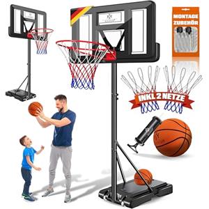 KESSER® Canestro di basket Premium con supporto e rotelle incl. pallone da basket + pompa; altezza canestro regolabile da 230 a 305 cm; impianto basket da esterno completo
