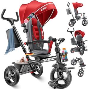 KIDIZ® Triciclo 5 in 1 triciclo per bambini con asta di spinta sistema di sterzo asta a partire da 1 anno jogger per andare avanti e indietro I rosso