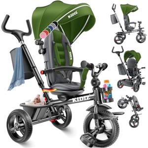 KIDIZ® Triciclo 5 in 1 triciclo per bambini con asta di spinta sistema di sterzo asta a partire da 1 anno jogger per andare avanti e indietro (Khaki)