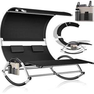 KESSER Lettino Doppio, Prendisole, Fino a 240 kg, 2 Persone, Prendisole Relax, Baldacchino, con tettuccio apribile, Lettino da Giardino, con Superficie di Sdraio ergonomica, sdraio a dondolo, Nero