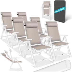 KESSER® sedia da giardino con schienale alto e braccioli, set di 6 sedie pieghevoli in alluminio, cuscino e copertura, sedia da campeggio, 7 posizioni, schienale regolabile