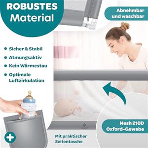 KESSER® Sponda da letto, Protezione per letto, Sponda da letto per bambini, Sponda da culla, Barriera letto per bambini, 150cm - Grigio Chiaro