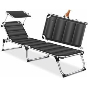 KESSER® Lettino da sole SUN con tettuccio - lettino da giardino sedia a sdraio pieghevole - con parasole - schienale reclinabile, ergonomico - superficie di riposo imbottita, Nero