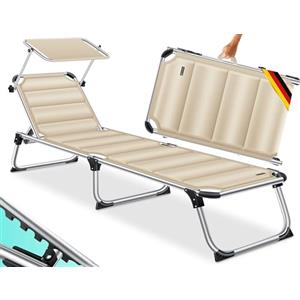 KESSER® Lettino da sole SUN con tettuccio - lettino da giardino sedia a sdraio pieghevole - con parasole - schienale reclinabile, ergonomico - superficie di riposo imbottita, Beige