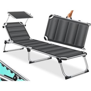 KESSER® Lettino da sole SUN con tettuccio - lettino da giardino sedia a sdraio pieghevole - con parasole - schienale reclinabile, ergonomico - superficie di riposo imbottita, antracite