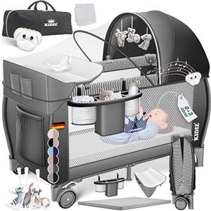KIDIZ® Lettino per bambini 3in1, Lettino da viaggio, Set - Lettino con fasciatoio, Zanzariera, Pareti laterali aerate, Navicella, pieghevole, fino a 15 kg, Nero