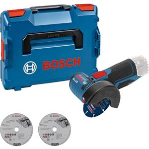 Bosch Professional 0 601 9F2 003 Smerigliatrice Angolare GWS 12V-76 System, 3 Mole da Taglio, Diametro 76 mm, Batterie e Caricabatteria Non Inclusi,Schwarz, Blau, Rot