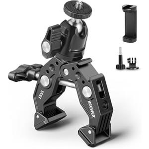 NEEWER Super Clamp con Testa a Sfera, Cold Shoe, Supporto per Telefono e Adattatore per Action Camera per Superfici Piane/Rotonde Compatibile con GoPro DJI iPhone 15 Pro Max, ST87