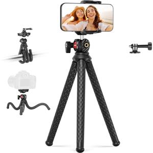 NEEWER Treppiede Flessibile con Telecomando, Mini Cavalletto Fotocamera con Porta Telefono Nascosto e Attacco Action Cam Compatibile con iPhone GoPro Hero 12 11 10 DJI Insta360 Samsung per Vlog, TP34