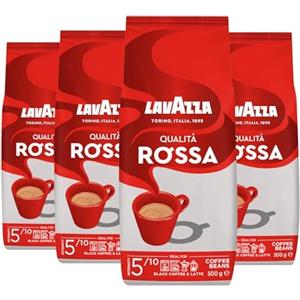Lavazza, Qualità Rossa, Caffè in Grani, con Note Aromatiche di Cioccolato e Frutta Secca, Arabica e Robusta, Intensità 5/10, Tostatura Media, 4 Confezioni da 500 g