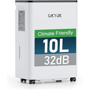OKYUK Deumidificatore Casa Muffa 10 L, deumidificatore bagno, deumidificatore casa 2.5L, 30 m², con spegnimento automatico Timing 24H, ideale per camper, bagno, camera da letto, cantina (10L Bianco)