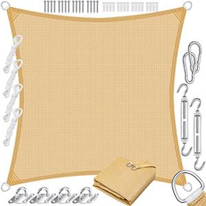 KESSER® Tenda a vela, parasole, paravento | Tessuto HDPE | idrorepellente e antivento, robusto e stabile per ombreggiare il giardino, balcone o il terrazzo, Crema, 2x2m