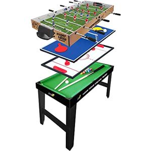 Sport1 One The Sport Maker Sport1 Maxi Supertable calcetto multigioco 4 in 1. Calcetto balilla misure 122x60x81,5cm. Bigliardino da casa multiuso: calcetto 4 vs 4, ping pong, hockey, biliardo. Completo di accessori. Idea regalo