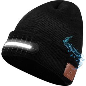 BNEHHOV Berretto Bluetooth con Luce LED, Cappello Berretto Ricaricabile con Senza Fili Musicale, Cappello Invernale Lavorato a Maglia con Altoparlanti Stereo e Microfono, Regalo Uomo Donna, Idea Regali Natale