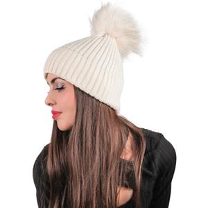 QUEEN HELENA Berretto in Maglia Caldo Invernale Morbido Cappello con PON PON Cappellino Semplice Donna CP03 (CP05 Beige)