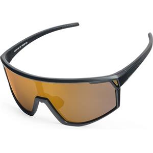 UVTQSSP Occhiali da Ciclismo UV400 Protezione Occhiali Sportivi Uomo Donna TR90 Montatura Ultralight Occhiali da sole per MTB Strada Corsa Enduro, Montatura Nera/Lente Oro