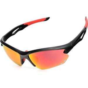 UVTQSSP Occhiali sportivi da ciclismo uomo donna occhiali da sole polarizzati protezione UV TR90 montatura ultraleggera occhiali da corsa con prese d'aria montatura nera/arancione