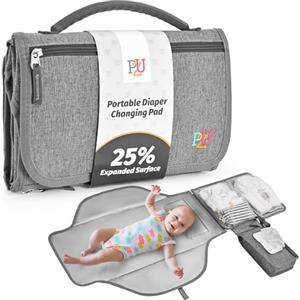 Lifefluent Fasciatoio Portatile Neonato - Fasciatoio Neonato Portatile Staccabile con Borsa per Salviette e Morbido Poggiatesta, Impermeabile Tappetino Viaggio（Grigio)