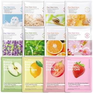 CharmChic 12 Pezzi Maschera Bellezza Viso, Maschera Idratante Viso Nutriente per la cura quotidiana della pelle, Ciascuna Con Un Effetto Diverso, Lenitive, Idratanti